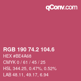 カラーコード: RGB 190 74.2 104.6 | qconv.com