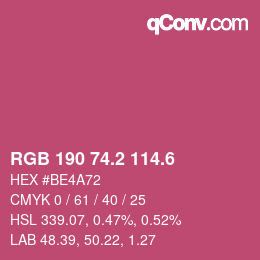 カラーコード: RGB 190 74.2 114.6 | qconv.com
