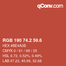 カラーコード: RGB 190 74.2 59.6 | qconv.com