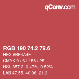 カラーコード: RGB 190 74.2 79.6 | qconv.com