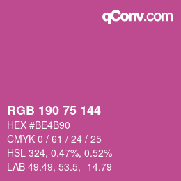 颜色代码: RGB 190 75 144 | qconv.com