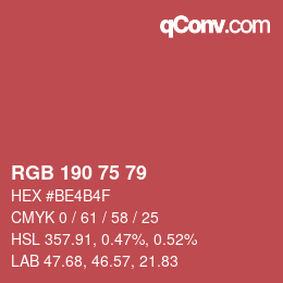 Color code: RGB 190 75 79 | qconv.com