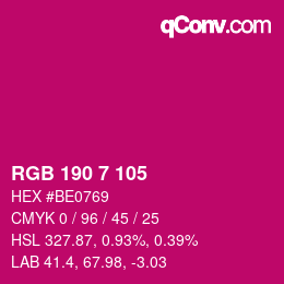 カラーコード: RGB 190 7 105 | qconv.com
