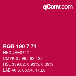 カラーコード: RGB 190 7 71 | qconv.com