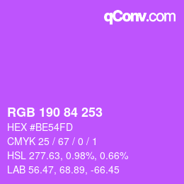 颜色代码: RGB 190 84 253 | qconv.com