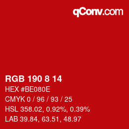 Color code: RGB 190 8 14 | qconv.com