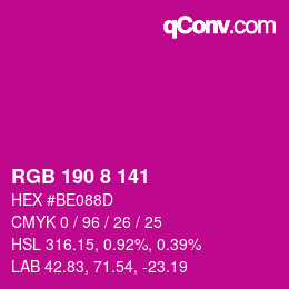 Color code: RGB 190 8 141 | qconv.com