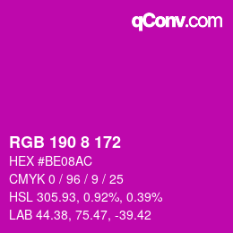 Color code: RGB 190 8 172 | qconv.com