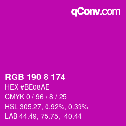 Color code: RGB 190 8 174 | qconv.com