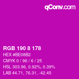 Color code: RGB 190 8 178 | qconv.com