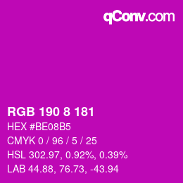 Color code: RGB 190 8 181 | qconv.com