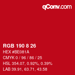 Color code: RGB 190 8 26 | qconv.com