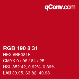 Color code: RGB 190 8 31 | qconv.com