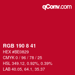 カラーコード: RGB 190 8 41 | qconv.com