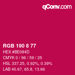 Color code: RGB 190 8 77 | qconv.com