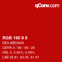 Color code: RGB 190 8 8 | qconv.com