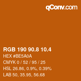 カラーコード: RGB 190 90.8 10.4 | qconv.com