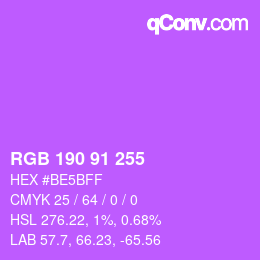 Color code: RGB 190 91 255 | qconv.com