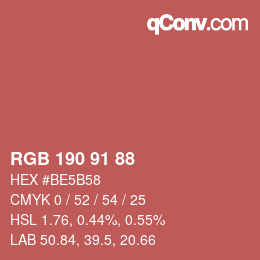Color code: RGB 190 91 88 | qconv.com