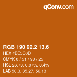 カラーコード: RGB 190 92.2 13.6 | qconv.com