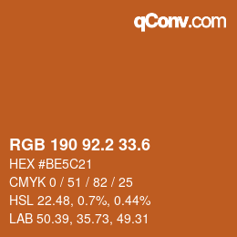 カラーコード: RGB 190 92.2 33.6 | qconv.com
