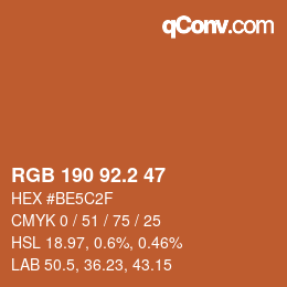 カラーコード: RGB 190 92.2 47 | qconv.com