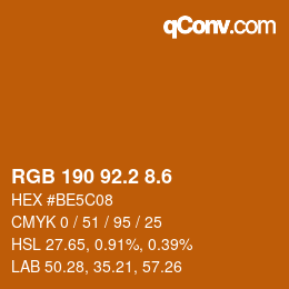 カラーコード: RGB 190 92.2 8.6 | qconv.com