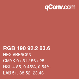 カラーコード: RGB 190 92.2 83.6 | qconv.com