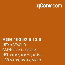カラーコード: RGB 190 92.6 13.6 | qconv.com