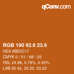 カラーコード: RGB 190 92.6 23.6 | qconv.com