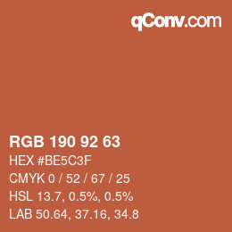 カラーコード: RGB 190 92 63 | qconv.com