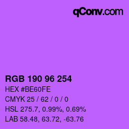 颜色代码: RGB 190 96 254 | qconv.com