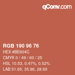 カラーコード: RGB 190 96 76 | qconv.com