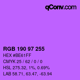 Color code: RGB 190 97 255 | qconv.com