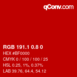 Color code: RGB 191.1 0.8 0 | qconv.com