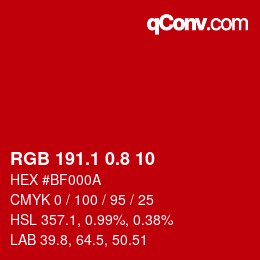 カラーコード: RGB 191.1 0.8 10 | qconv.com