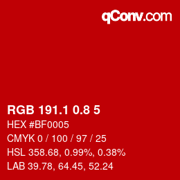 カラーコード: RGB 191.1 0.8 5 | qconv.com