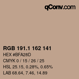 Color code: RGB 191.1 162 141 | qconv.com
