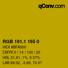 カラーコード: RGB 191.1 165 0 | qconv.com