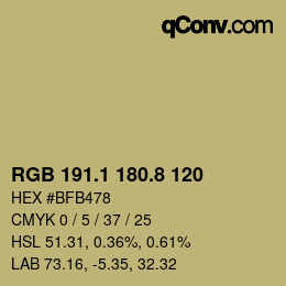 Color code: RGB 191.1 180.8 120 | qconv.com