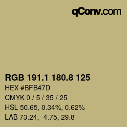 Color code: RGB 191.1 180.8 125 | qconv.com