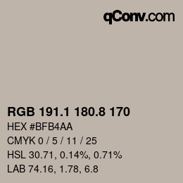 Color code: RGB 191.1 180.8 170 | qconv.com