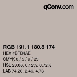 Color code: RGB 191.1 180.8 174 | qconv.com