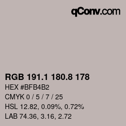 Color code: RGB 191.1 180.8 178 | qconv.com