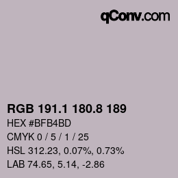 カラーコード: RGB 191.1 180.8 189 | qconv.com