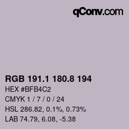 カラーコード: RGB 191.1 180.8 194 | qconv.com