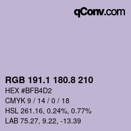 Color code: RGB 191.1 180.8 210 | qconv.com
