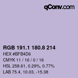 カラーコード: RGB 191.1 180.8 214 | qconv.com