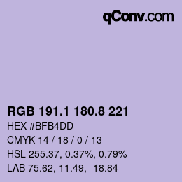 カラーコード: RGB 191.1 180.8 221 | qconv.com