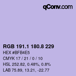カラーコード: RGB 191.1 180.8 229 | qconv.com